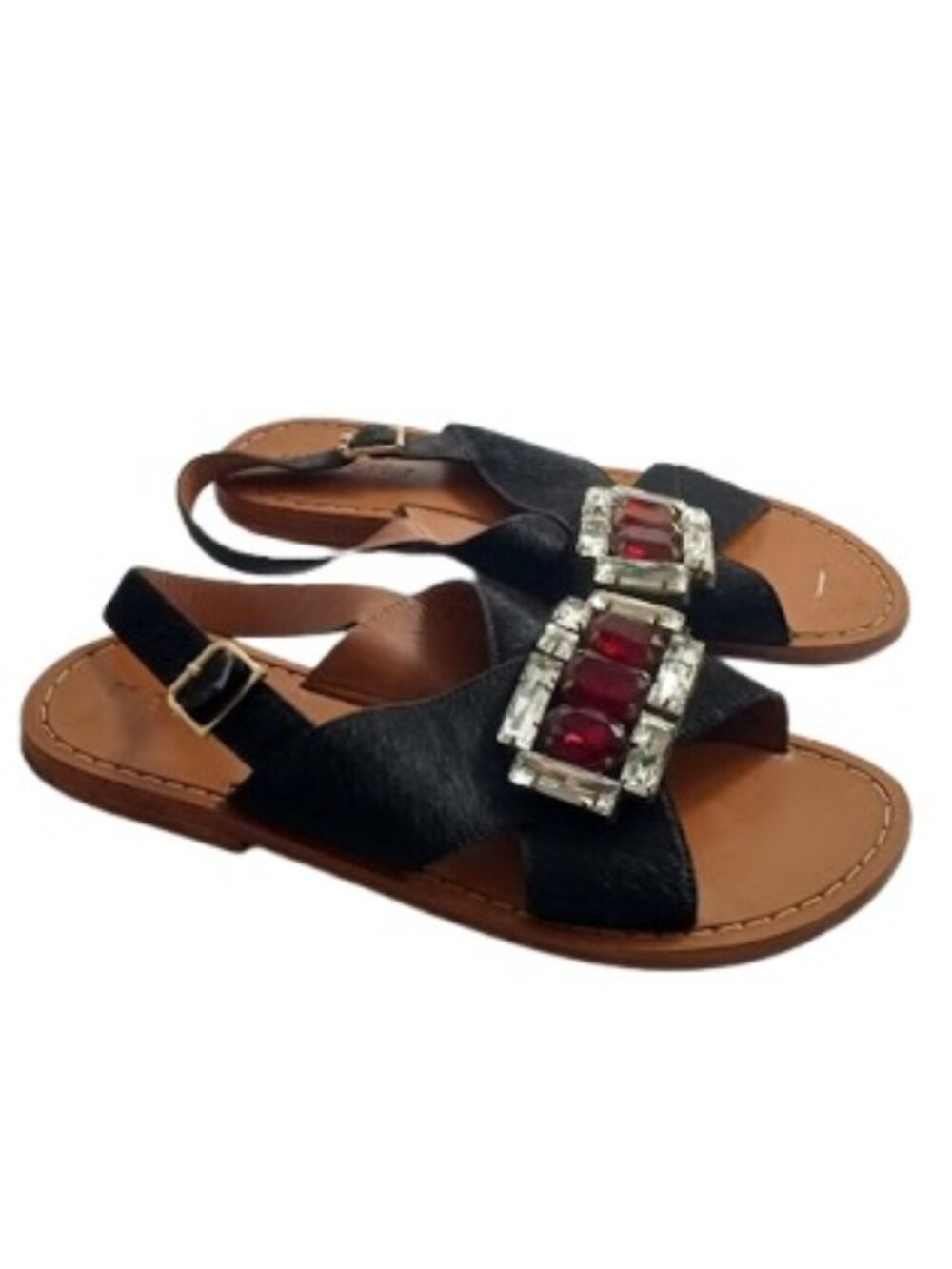 Marni Womens Sandals Black Calf Hair and Leather Crystal Embellished 39.5 US 9.5